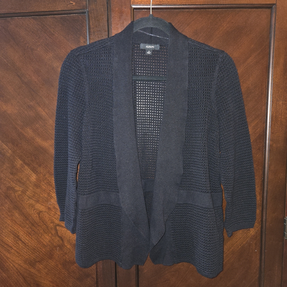 🌺 Alfani Black Open-Knit Shawl Collar Cardigan
